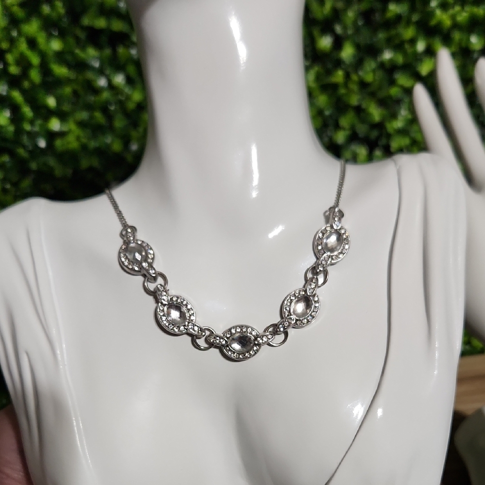 Silver Necklace with Crystal Accents